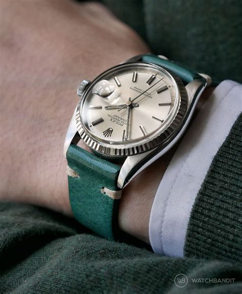 genuine rolex leather strap green|vintage Rolex with leather strap.